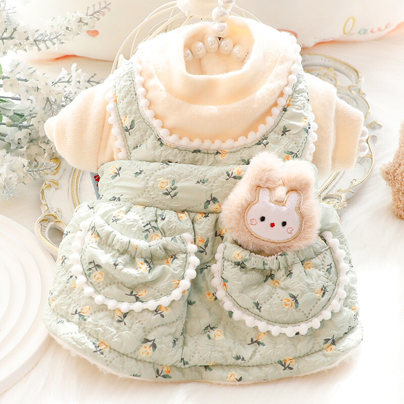 Suņa ziedu truša siksnas svārki rudens/ziemas biezi kaķu princeses ziemas svārki truša siksniņa Jauka maza suņa rotaļu mīluļa kucēna kleita