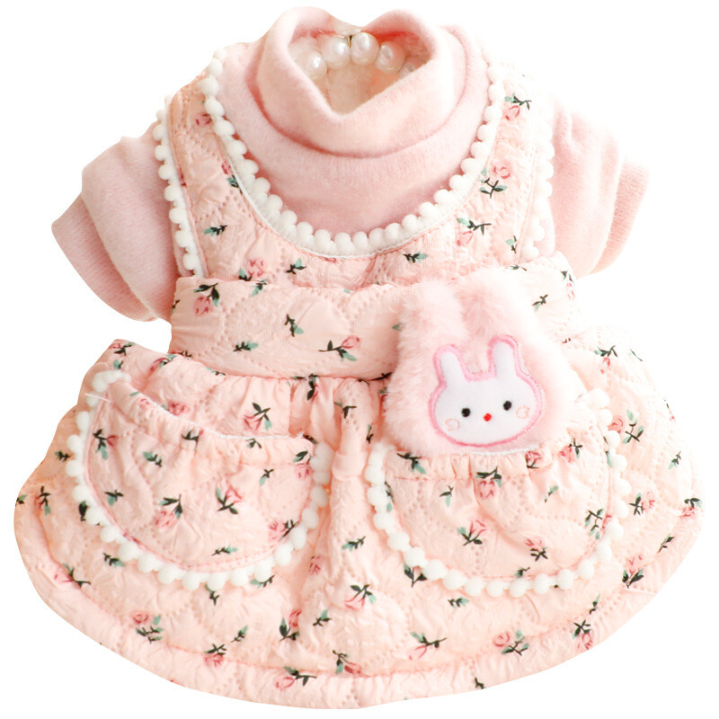 Suņa ziedu truša siksnas svārki rudens/ziemas biezi kaķu princeses ziemas svārki truša siksniņa Jauka maza suņa rotaļu mīluļa kucēna kleita