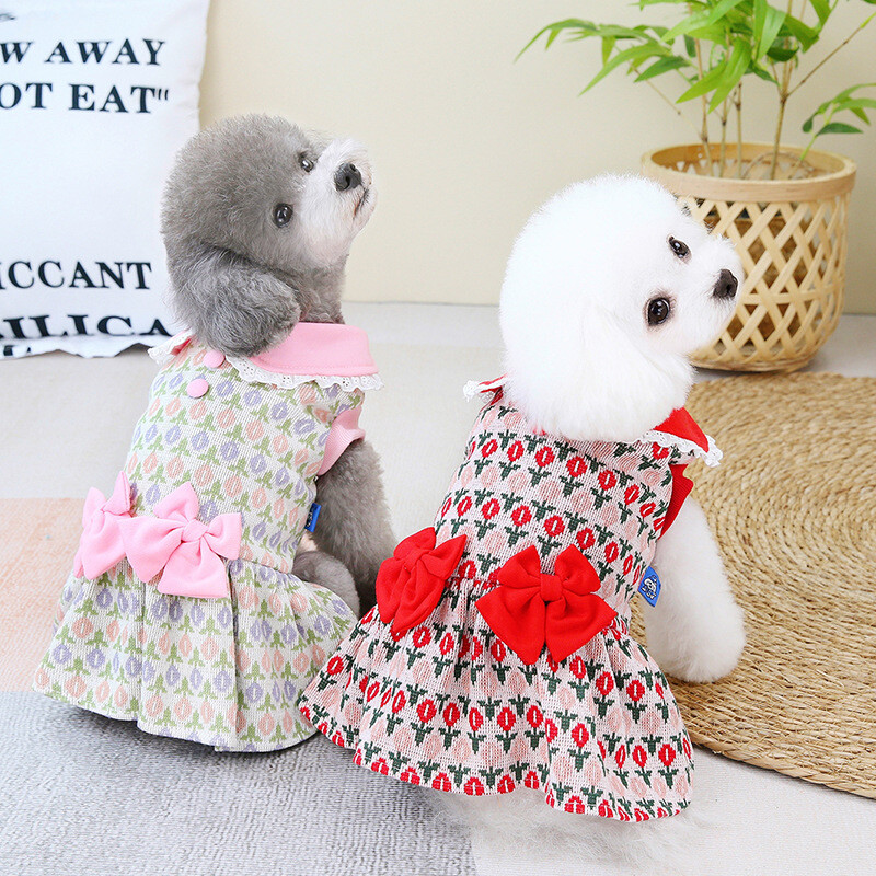 Îmbrăcăminte pentru câini pentru fete Haine drăguță pentru animale de companie XS 2XL Rochii Chihuahua Cu fundă Cățeluș Bichon Roșu Roz Accesorii Chihuahua