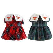 Suknelė šuniukams mažiems šunims katėms mergaitėms mielos kalėdinės briedžio languotos kačiuko šuniuko suknelės šuns kostiumas Naujųjų metų Kalėdoms