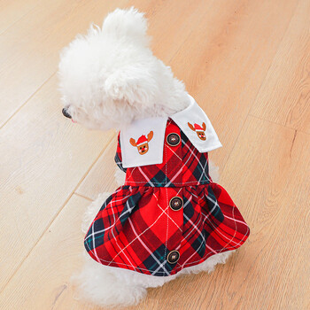 Pet Cat Dog Dress for Puppies Small Dogs Cats Girls Cute Xmas Elk Plaid Kitten Puppy Dress Dog Costume for New Year Christmas