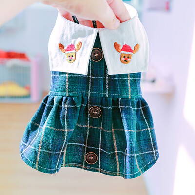 Suknelė šuniukams mažiems šunims katėms mergaitėms mielos kalėdinės briedžio languotos kačiuko šuniuko suknelės šuns kostiumas Naujųjų metų Kalėdoms