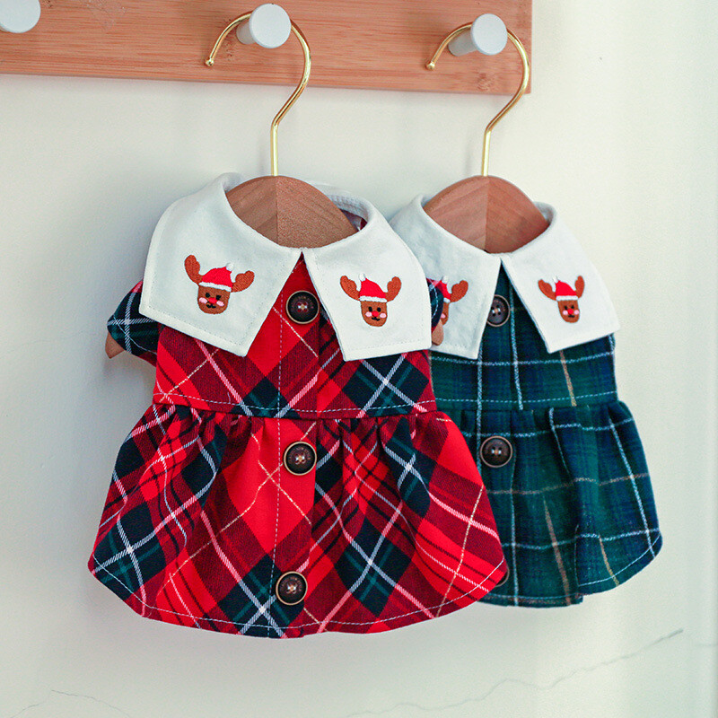 Suknelė šuniukams mažiems šunims katėms mergaitėms mielos kalėdinės briedžio languotos kačiuko šuniuko suknelės šuns kostiumas Naujųjų metų Kalėdoms