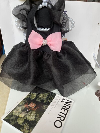 Rochie pentru pisici și câini Rochie de vară cu fundă roz Fusta cu bule Negru cu mâneci bufante Rochie de prințesă Îmbrăcăminte pentru animale de companie de dimensiuni mici și mijlocii