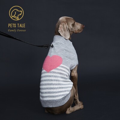 „Doggie`s“ pilkai dryžuotas rožinis dirbtinis audinės verpalų „Love-Heart“ megztinis su „D“ žiedo skylutėmis