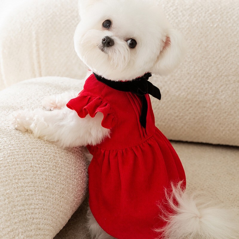 Suknelė šuniui Naminių šunų drabužiai Prabangūs šuniuko sijonas Retro šunų lankas Kalėdinis naminio šuns kostiumas Čihuahua Mopsas Fench Bulldog Drabužiai Suknelės