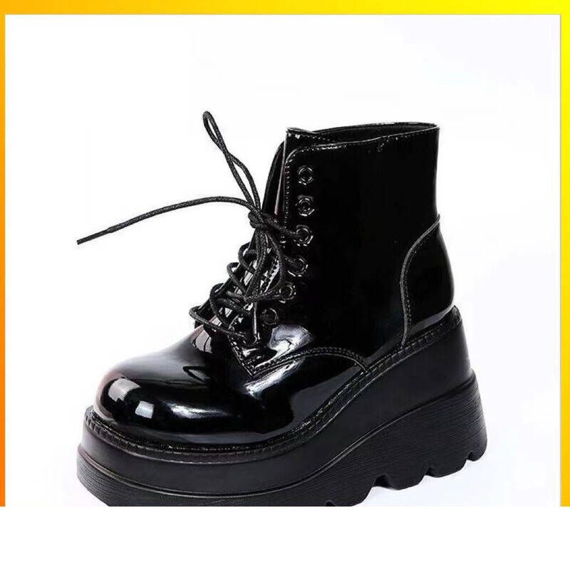 Platformas zoles ķīļveida kurpes 20cm Martin zābaki pavasara un rudens britu stila īsi zābaki Sieviešu īsie zābaki Lift Up kurpes