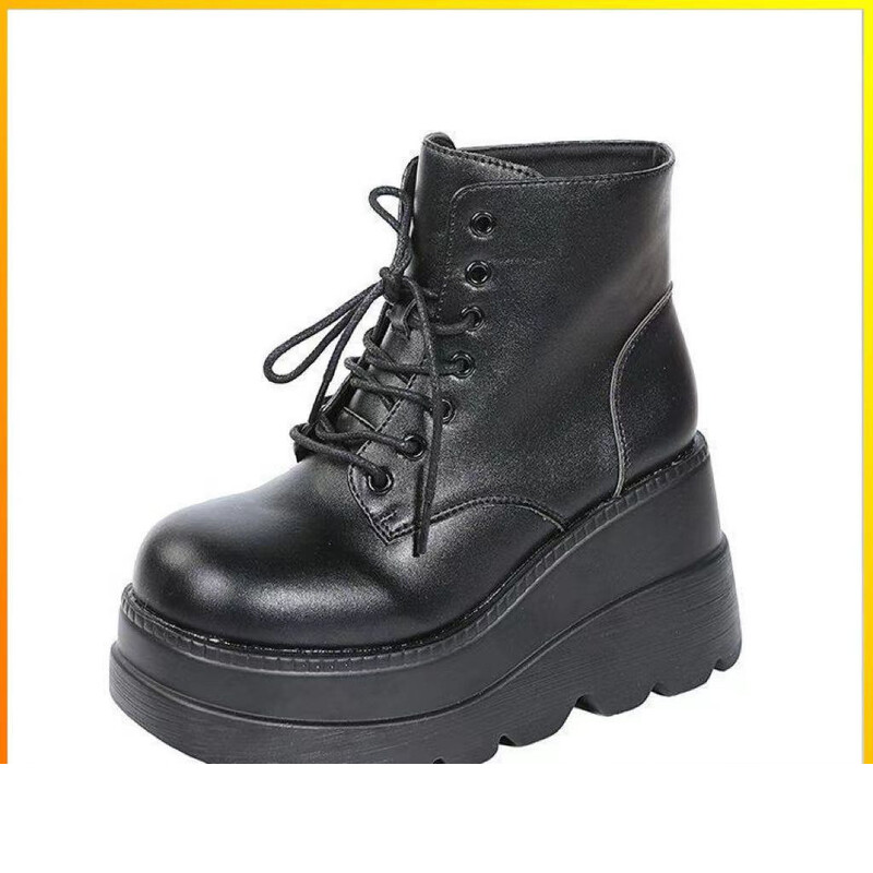 Platformas zoles ķīļveida kurpes 20cm Martin zābaki pavasara un rudens britu stila īsi zābaki Sieviešu īsie zābaki Lift Up kurpes