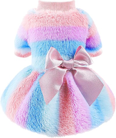 Rochii pentru câini de prințesă pentru câini de talie mică, fete, iarnă, cățeluș, pulover, haine, curcubeu, în dungi, caldă, fleece, rochie pentru animale de companie, fustă, îmbrăcăminte pentru pisici