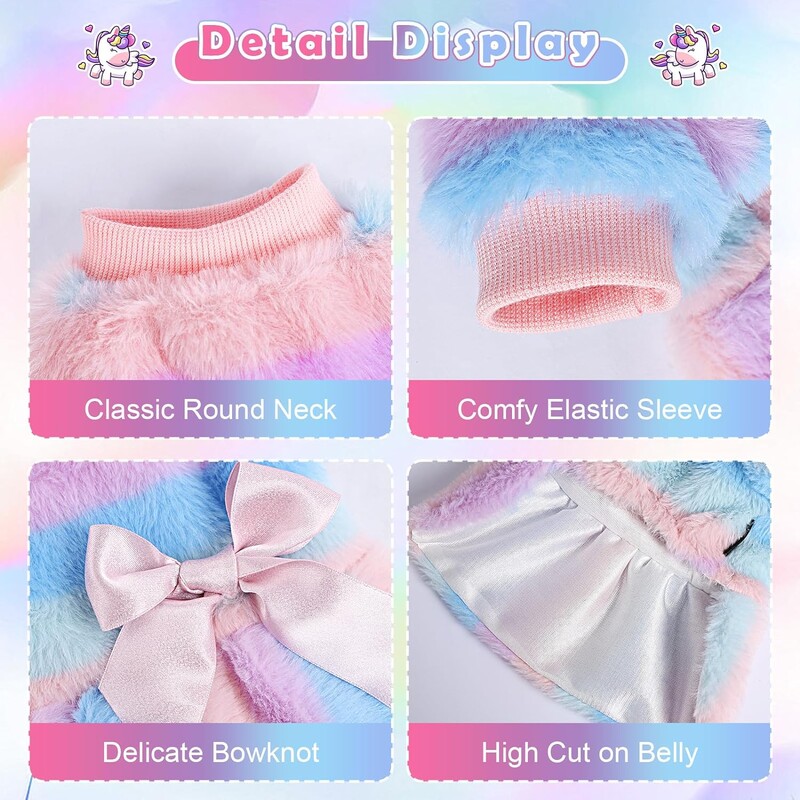 Rochii pentru câini de prințesă pentru câini de talie mică, fete, iarnă, cățeluș, pulover, haine, curcubeu, în dungi, caldă, fleece, rochie pentru animale de companie, fustă, îmbrăcăminte pentru pisici