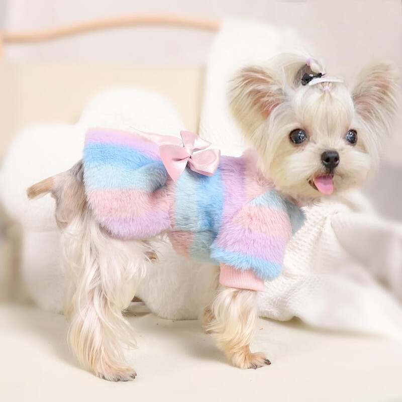 Rochii pentru câini de prințesă pentru câini de talie mică, fete, iarnă, cățeluș, pulover, haine, curcubeu, în dungi, caldă, fleece, rochie pentru animale de companie, fustă, îmbrăcăminte pentru pisici