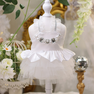 Madinga juoda balta vestuvinė suknelė mažiems ir vidutiniams šunims Vasarinė plona naminių šunų kačių rūbai madingi krištolo nėriniai sijonai pudelis