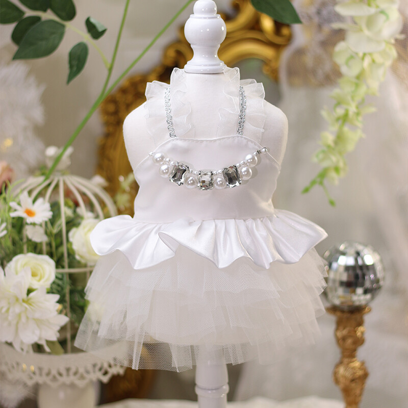 Madinga juoda balta vestuvinė suknelė mažiems ir vidutiniams šunims Vasarinė plona naminių šunų kačių rūbai madingi krištolo nėriniai sijonai pudelis