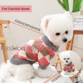 Teddy pet kucēnu kaķu drēbes ziemas jauns rozā kafijas rombs džemperis vairumtirdzniecība