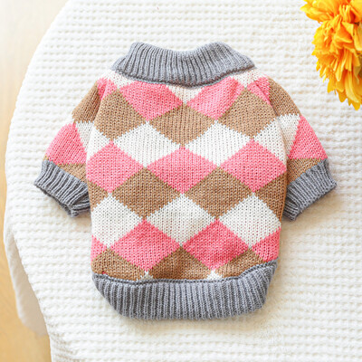 Teddy pet kucēnu kaķu drēbes ziemas jauns rozā kafijas rombs džemperis vairumtirdzniecība