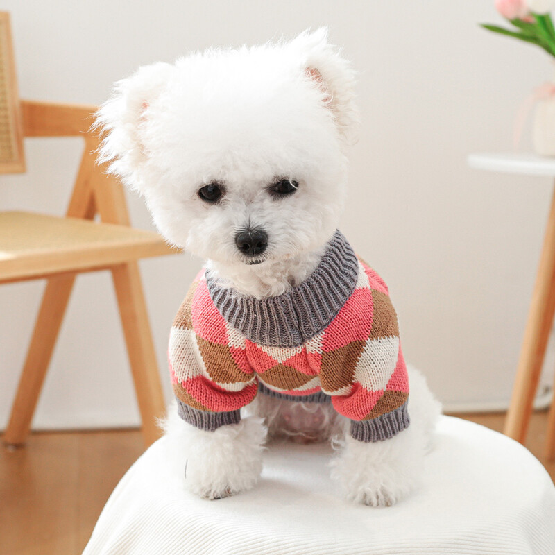 Teddy pet kucēnu kaķu drēbes ziemas jauns rozā kafijas rombs džemperis vairumtirdzniecība