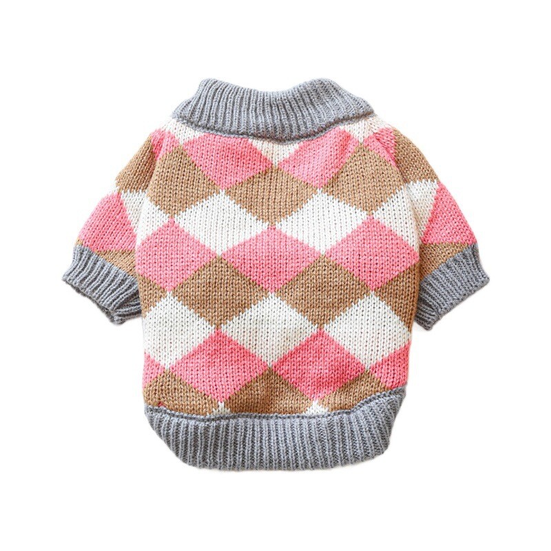 Teddy pet kucēnu kaķu drēbes ziemas jauns rozā kafijas rombs džemperis vairumtirdzniecība