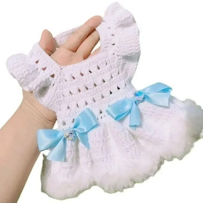 Suknelė katei ir šuniui rudens žiemos princesės suknelė rožinė mėlyna lankas, džemperis Madingi drabužiai augintiniams su dviem kojomis