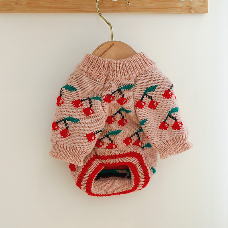 Nou câine, pisică, tricotat, pulover, pulover pentru câine, design cireș, pentru cățeluș, haine calde de iarnă, îmbrăcăminte