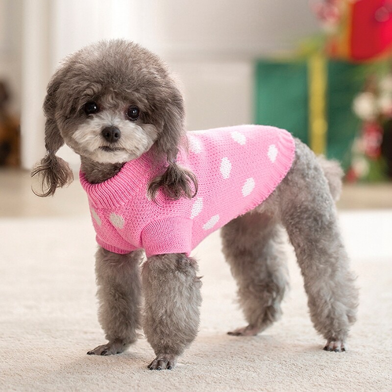 Pulover tricotat pentru câini Haine de Crăciun pentru animale de companie Hanorac pentru câini ținute pentru cățeluș costum pisică albastru și roz pentru câini de talie mică, băieți, fete