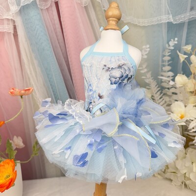 Vasaros nėrinių gėlėtas lankelis princesės suknelė mažam vidutiniam šuniui Rožinė mėlyna juoda naminio šuns drabužiai Madingi rankų darbo sijonai šuniukui