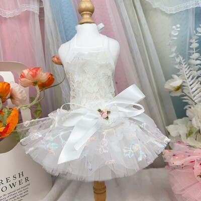 Vasaros nėrinių gėlėtas lankelis princesės suknelė mažam vidutiniam šuniui Rožinė mėlyna juoda naminio šuns drabužiai Madingi rankų darbo sijonai šuniukui