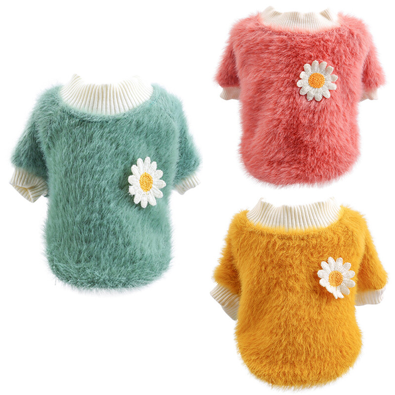 Jauki plīša apaļa kakla silta ziemas puķu džemperis Mīksts biezs suņu apģērbs maziem un vidējiem suņiem kucēnu kaķu mēteļu apģērbs