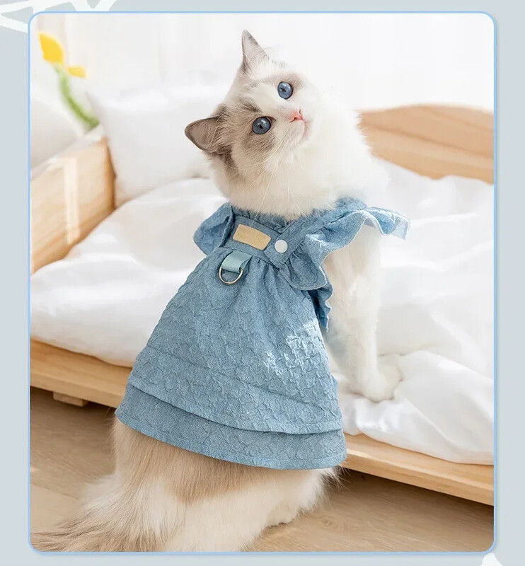 Rochie jacquard de lux pentru câini pentru câini de talie mică, pisici, fete, mâneci cu volane, cățeluș, fuste cu curele de prințesă, haine de primăvară-vară, îmbrăcăminte pentru animale de companie