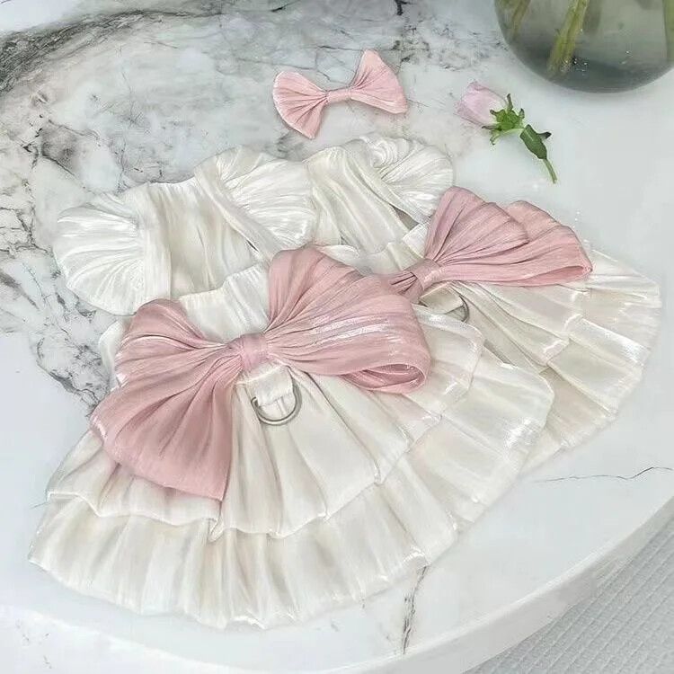 Kutya hercegnő ruha tavaszi nyár macska szoknya fényvédő rózsaszín masni Teddy bichon pomerániai hercegnő szoknya kiskutya aranyos ruha XS-XL