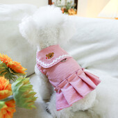 1PC îmbrăcăminte pentru animale de companie, primăvară/vară, subțire, roz, dragoste, piept, fustă din spate, potrivită pentru câini de talie mică și mijlocie