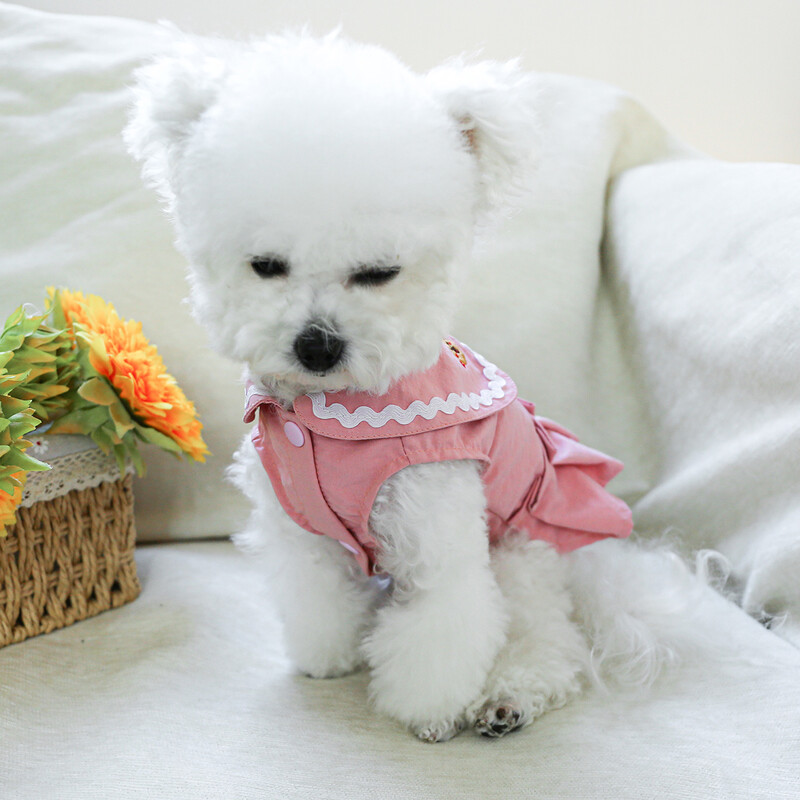 1PC îmbrăcăminte pentru animale de companie, primăvară/vară, subțire, roz, dragoste, piept, fustă din spate, potrivită pentru câini de talie mică și mijlocie