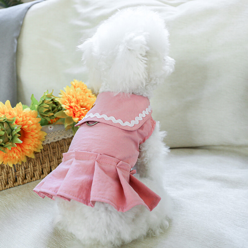 1PC îmbrăcăminte pentru animale de companie, primăvară/vară, subțire, roz, dragoste, piept, fustă din spate, potrivită pentru câini de talie mică și mijlocie