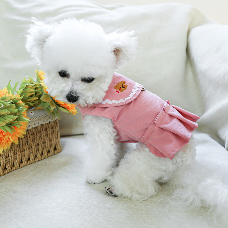 1PC îmbrăcăminte pentru animale de companie, primăvară/vară, subțire, roz, dragoste, piept, fustă din spate, potrivită pentru câini de talie mică și mijlocie