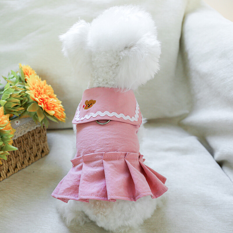 1PC îmbrăcăminte pentru animale de companie, primăvară/vară, subțire, roz, dragoste, piept, fustă din spate, potrivită pentru câini de talie mică și mijlocie