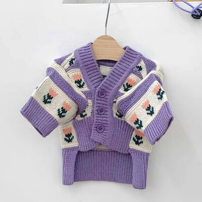 Gražus gėlių megztinis naminiams gyvūnėliams Žiemos šuniuko šilti drabužiai Bichon Frise Meškiukas Dviejų kojų drabužiai Maltos minkštas megztinis