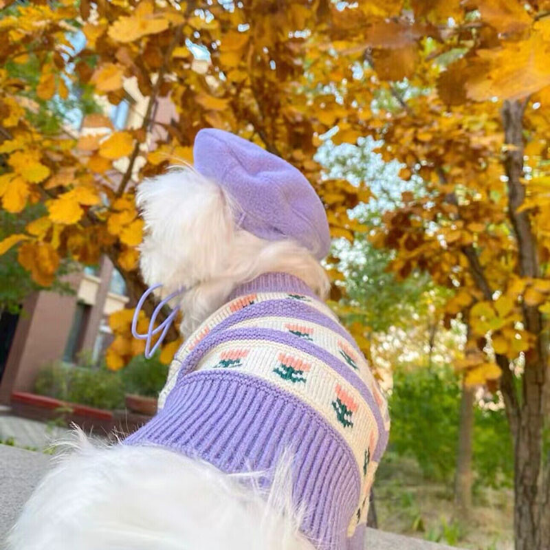 Gražus gėlių megztinis naminiams gyvūnėliams Žiemos šuniuko šilti drabužiai Bichon Frise Meškiukas Dviejų kojų drabužiai Maltos minkštas megztinis
