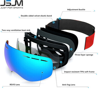 JSJM Нови ски очила Мъжки Дамски двойни слоеве Анти-Фог Големи ски UV400 Защитни очила Ски Зимни очила за сняг Сноуборд очила