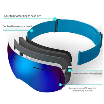 Ски очила Зимни очила за снежни спортове Двуслойни противозамъгляващи се очила за сняг на открито за сноуборд за мъже Жени Защитна ски маска