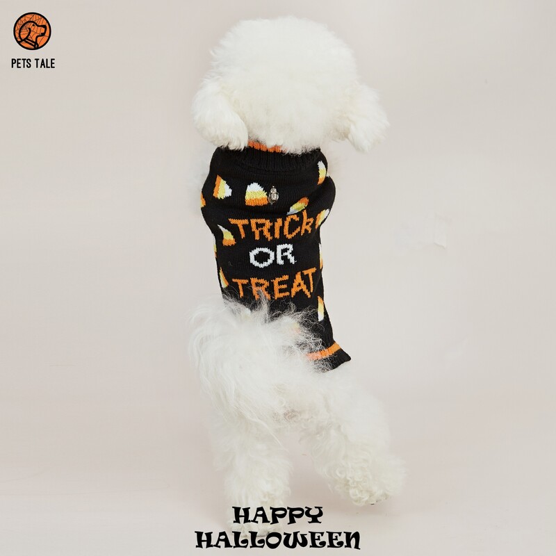 Helovīna triks vai gardums trikotāžas džemperis, žakarda D veida gredzens caurumu dizains un divslāņu apkakle