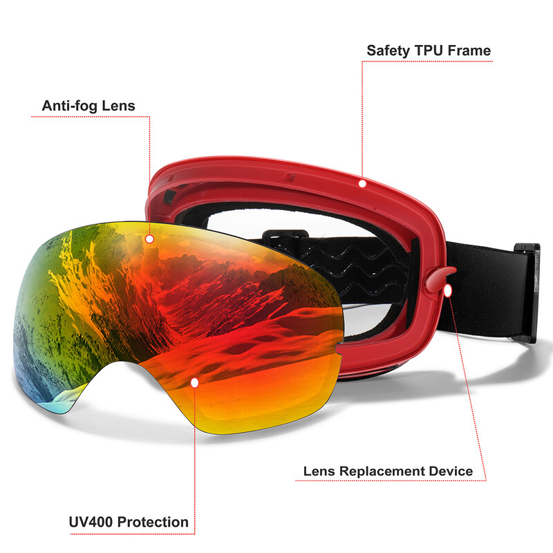 Lauko sportiniai sniego slidinėjimo akiniai Dviejų sluoksnių kempininiai akiniai nuo rasojimo UV400 snieglenčių sniego motociklo akiniai žiemos dviračių Kalėdos