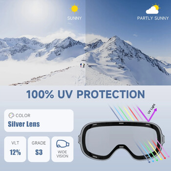 Findway Magnetic Ski Goggles за възрастни 100% UV400 защита Anti-Fog Ski Board Goggles OTG Design за тийнейджъри от двата пола