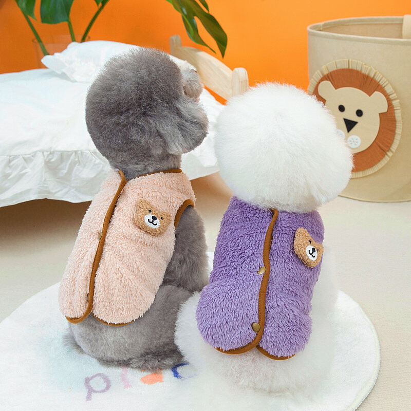 Šilti žieminiai šunų rūbai Minkšta vilna su meškiuko lėlė augintinio liemenė šuniuko striukė mažo šuns katės paltai Čihuahua prancūzų buldogo kostiumui