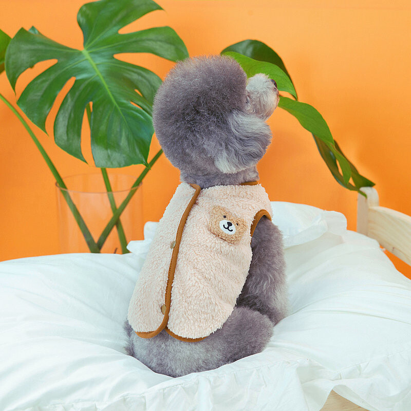 Šilti žieminiai šunų rūbai Minkšta vilna su meškiuko lėlė augintinio liemenė šuniuko striukė mažo šuns katės paltai Čihuahua prancūzų buldogo kostiumui