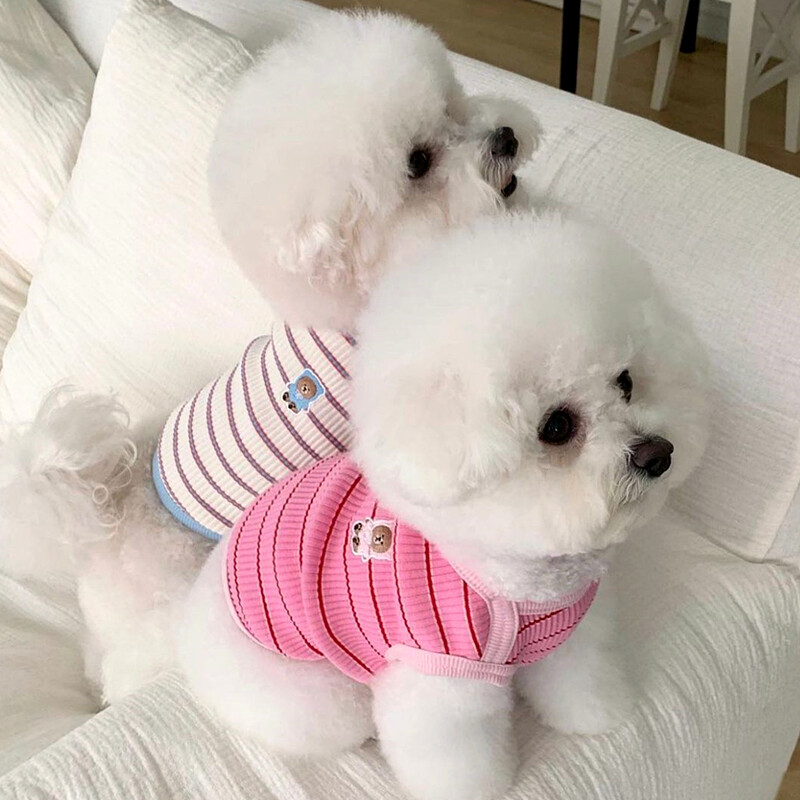 Jauka mājdzīvnieku veste svītrains suņu apģērbs Ērts suņu veste elpojošs kucēnu krekls Vasaras kaķu veste mājdzīvnieku pulovers Bulldoga suņa T-krekls