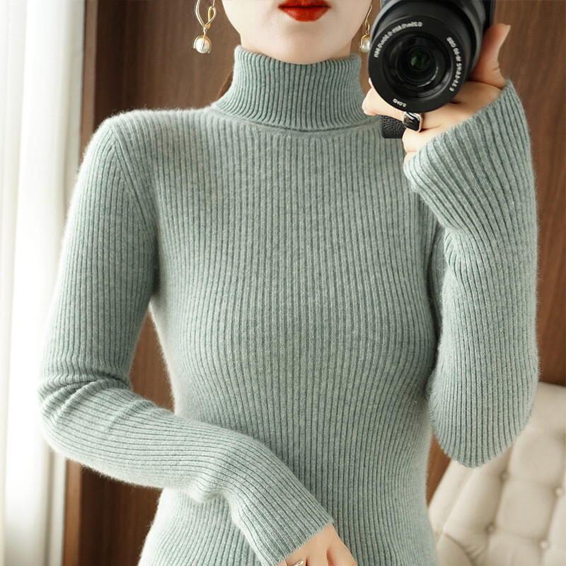 Sieviešu rudens ziemas jauns džemperis ar augstu apkakli nevar atļauties valkāt mēteli Slim Fit, biezināts iekšējais vilnas krekls ar apakšu sievietēm