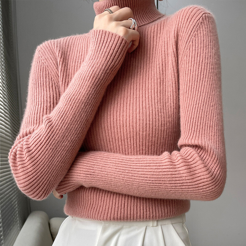 Sieviešu rudens ziemas jauns džemperis ar augstu apkakli nevar atļauties valkāt mēteli Slim Fit, biezināts iekšējais vilnas krekls ar apakšu sievietēm