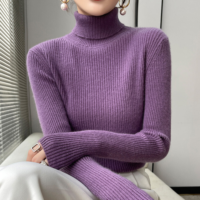 Sieviešu rudens ziemas jauns džemperis ar augstu apkakli nevar atļauties valkāt mēteli Slim Fit, biezināts iekšējais vilnas krekls ar apakšu sievietēm