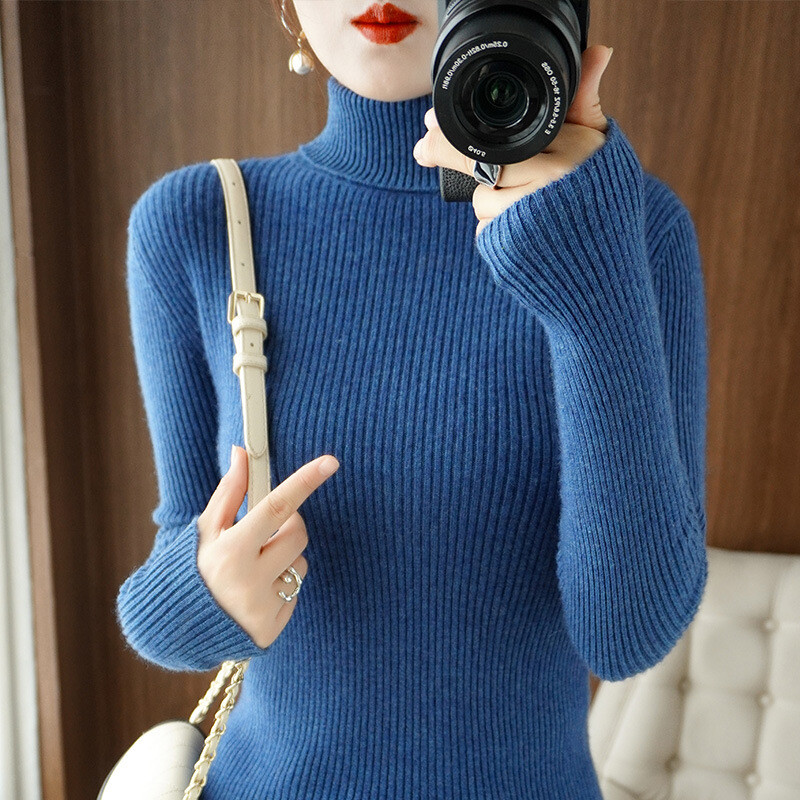 Sieviešu rudens ziemas jauns džemperis ar augstu apkakli nevar atļauties valkāt mēteli Slim Fit, biezināts iekšējais vilnas krekls ar apakšu sievietēm