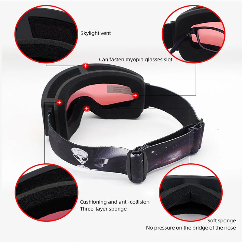 Vyriški Moteriški slidinėjimo akiniai Dviejų sluoksnių nerasojantys HD sniego slidinėjimo akiniai Profesionalūs snieglenčių akiniai Akiniai nuo vėjo