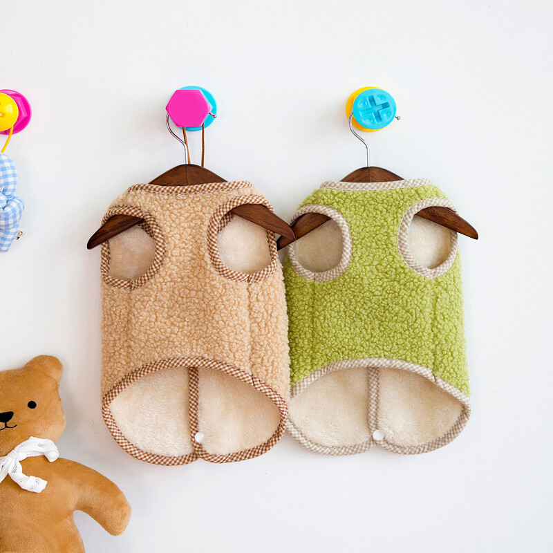 Vestă din piele de miel pentru câine haină de pluș pentru animale de companie, toamnă și iarnă, ursuleț de pluș, cu deschidere în spate, vestă granulară din piele de miel, haine pentru câini pentru câini de talie mică